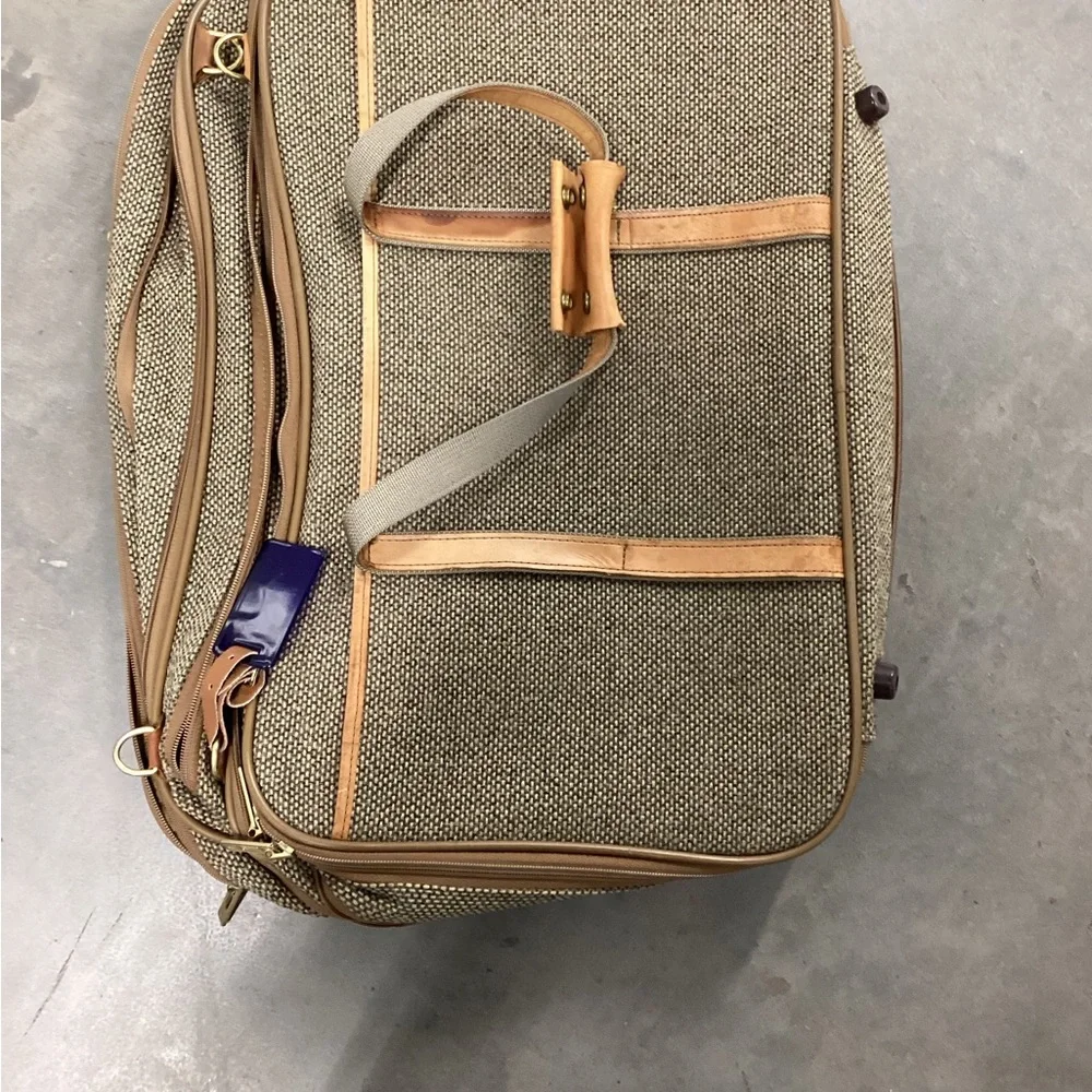Men's Brown Canvas Travel Briefcase with Tan Trim and Leather Accents
